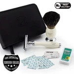 Haryali Double Edge Safety Razor, Badger Hair Brush Gift Set For Men With Blades. Fixed Price $95.96.