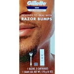 Gillette Mens Skinguard Bumps: Razor, 3 Cartridges, Shave Gel 5PC Set Nib. Fixed Price $12.99.