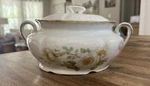 Bavarian Tureen Bowl Dish With Lid Roses Flowers Green Tint Vintage Sch. Fixed Price $31.19.