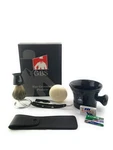 Men Shaving Set, Black Shavette Barber Replaceable Blade Razor, Bru.... Fixed Price $54.84.