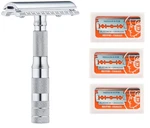 Merkur Travel Safety Razor With Bar And Leather Pouch #210 + 30 Blades. Fixed Price $54.99.