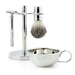 Bey Berk Safety Razor Pure Badger Brush Soap Dish Chrome Stand Silver Set. Fixed Price $26.65.