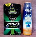 Sensitive Skin Schick Xtreme 3 Disposable Razors For Men & Gillette Shaving Gel. Fixed Price $21.75.
