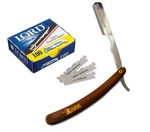 Stainless Steel Brown Straight Edge Barber Razor + 100 Lord Single Blades By Cs. Fixed Price $12.45.