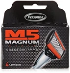 Personna M5 Magnum Razor Refill Blades With Trimmer, 4 Cartridges. Fixed Price $10.75.