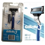 GILLETTE3 Aqua-grip Razor Handle 2 Cartridges Blade Men Shaving Kit. Fixed Price $5.94.