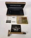 Vintage Gillette Deluxe Trac Ii Razor Limited Edition Case, 1 & 2 Blades. Fixed Price $30.00.