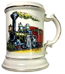 Vintage Mustache Cup Shaving Mug Steam Engine Locomotive Train With Gold Trim. Fixed Price $18.99.