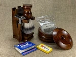 Holiday Men Wood Gift Set Shaving Safety Razor Soap Bowl Mug Brush Stand Handmad. Fixed Price $59.99.