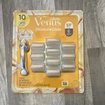 Gillette Venus Moistureglide Razor 5 Blades Metal Handle 10 Cartridges. Fixed Price $24.99.