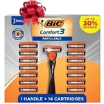 Bic Comfort 3 Refillable Disposable Razors Men Handle 14 Cartridges W. Fixed Price $12.19.