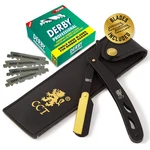 Cut Throat Razor Kit With Blades & Travel Pouch - Black Gold Stainless Steel. Fixed Price $18.15.