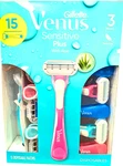 Gillette Venus Sensitive Plus Disposable Razors 3-BLADES With Aloe 15 Counts. Fixed Price $35.46.