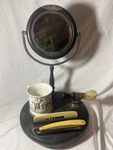 Antique 1904 Barber Shaving Stand Set Mirror Razor Brush Mug Complete Lot. Fixed Price $199.99.