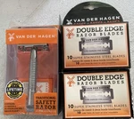 Van Der Hagen Traditional Safety Razor W/ 5 Blades Plus 2 X 10-PACK. Fixed Price $26.97.