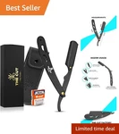 Complete Professional Shaving Kit - Straight Razor, 20 Blades, & Leather Case. Fixed Price $26.99.