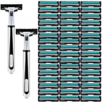 54 Twin Stainless Steel Blades Shaving Disposable Razors With 2 Handles For Men. Fixed Price $10.85.