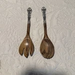 Gorham Sterling King Edward Wooden Salad Server Set Silver Handles. Fixed Price $75.00.