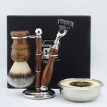 Men Wooden Shaving Kit Synthetic Bristles Brush Safety Razor Soap Bowl Stand Set. Fixed Price $69.99.