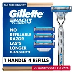 Gillette MACH3 Turbo Razors For Men, 1 Handle, 4 Blade Refills. Fixed Price $28.89.