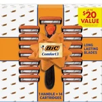 Bic Comfort Refillable Men's 3-BLADE Manual Razors, Handle 14 Cartridges. Fixed Price $16.99.