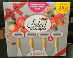 4 Bic Soleil Escape Women's 5 Blade Razors Caramel Apple Scented Gold Handle. Fixed Price $15.00.