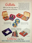 Original 1947 Vintage Print Ad: Gillete Gift Sets-use Gillette Blue Blades. Fixed Price $11.95.