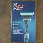 Dollar Shave Club 6 Blade Razor, Stainless Steel, Flexible Head, 2 Cartridges. Fixed Price $9.95.