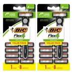 2X Bic Flex 4 Refillable Razors Sensitive Skin 1 Handle 8 Cartridges Shaving Kit. Fixed Price $29.99.