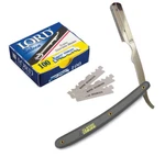 Stainless Steel Gray Straight Edge Barber Razor + 100 Lord Single Blades By Cs. Fixed Price $10.45.