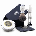 Premium 5PC Shaving Kit With Synthetic Black Brush & 3 Blade Razor Set. Fixed Price $64.99.