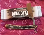Straight Razor With Damascus Steel Blade Acorn Shield Cinnamon Stag Bone Handle. Fixed Price $37.75.