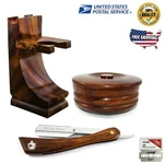 Wooden Barber Men Straight Razor Shavette Shaving Set Grooming Kit For 3 Pc. Fixed Price $31.49.